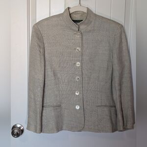 Vintage Ralph Lauren Linen Tweed Blazer Women's 12 Light Cream/Green
